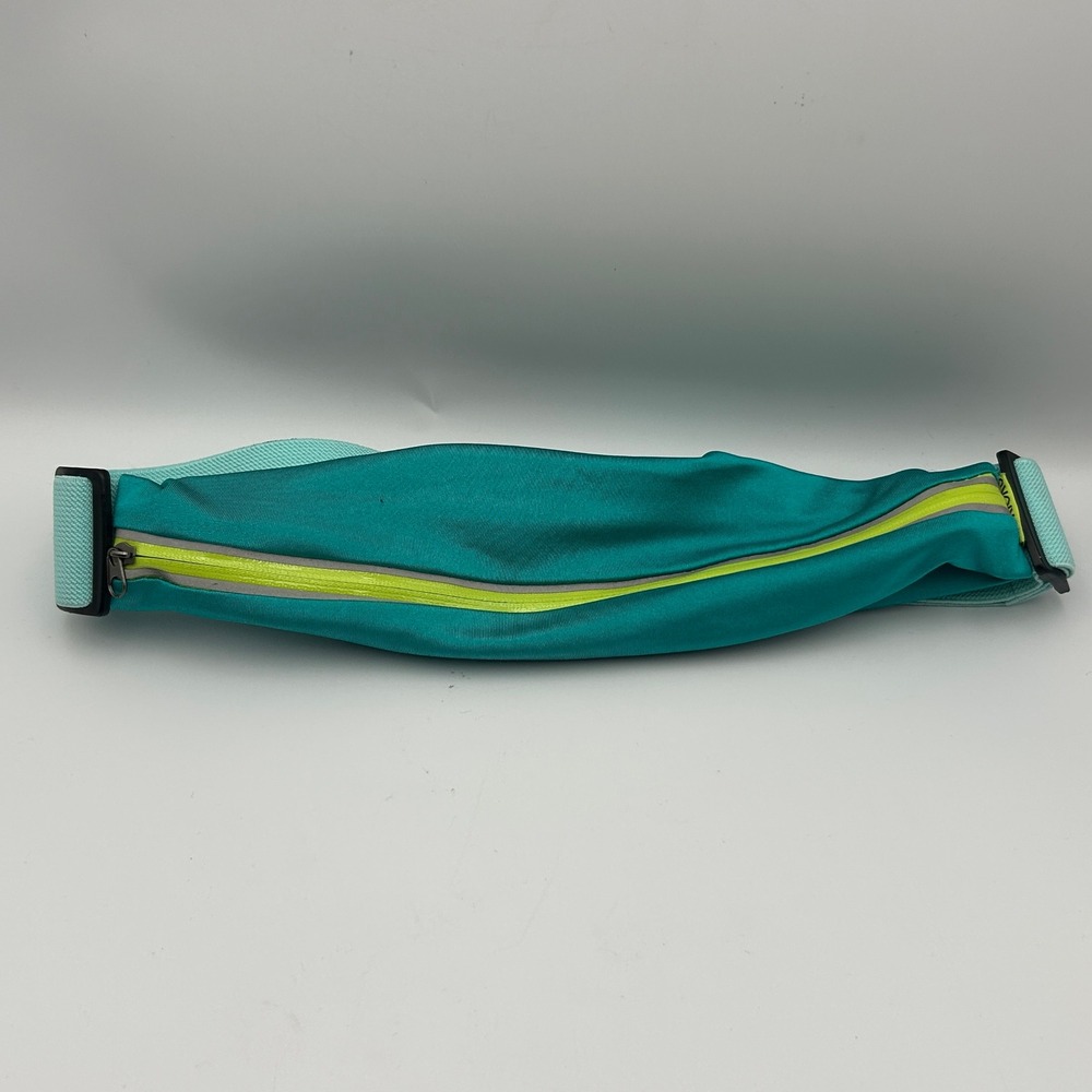 Fitkicks Running Belt Bag Teal Yellow Stretch Fabric Waist Pack Adjustable Strap